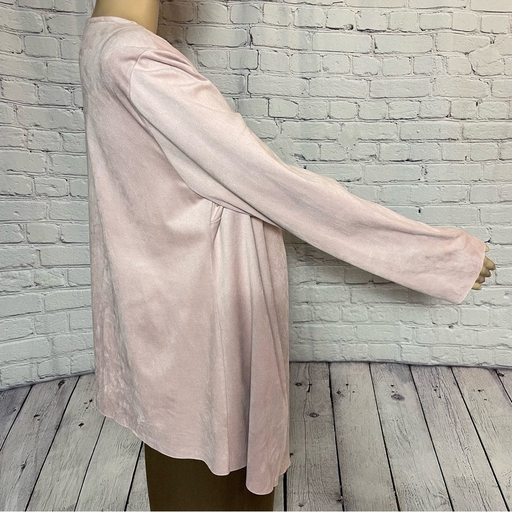 Soft Surroundings Faux Suede Ultra Soft Pink Waterfall Cardigan Size M - Picture 6 of 12